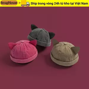 SNUGHOUSE Tai Mèo Chủ Nhà Mũ, Mũ Beanie Cũ Giặt Thoáng Khí, Thời Trang Unisex Cotton Màu Trơn Vành Mũ Nam