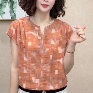 Áo thun ngắn tay in hình cổ chữ V thời trang ngắn mùa hè mới dành cho nữ