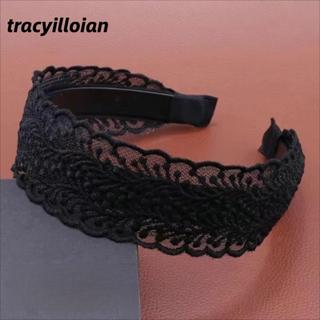 Vòng buộc tóc ren TRACYILLOIAN, Băng đô buộc tóc ren chống trượt rỗng, Phụ kiện tóc Hàn Quốc Thanh lịch Vintage dành cho nữ Băng đô rộng sử dụng hàng ngày