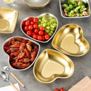 Sáng Tạo Thép Không Gỉ Salad Đĩa Chậu Vàng Thịt Nướng Hình Hàn Quốc Tấm Trái Tim 304 Món Tráng Miệng Trái Cây Ăn Nhẹ Đồ Ăn Nhẹ KCX5