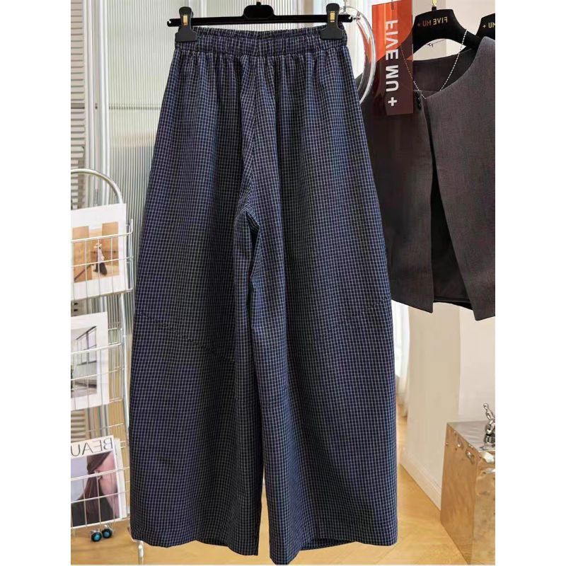 [Giảm giá trong thời gian có hạn] Fat MM Size Lớn Retro Kẻ Sọc Cổ Rộng Quần Dài Mắt Cá Chân, Mùa Hè Rời Phiên Bản Lớn Thẳng Ôm Hơn