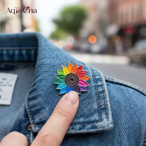AqToCna Hoa Hướng Dương Cầu Vồng Men Ve Áo Pin Đầy Màu Sắc Huy Hiệu Hoa Thiết Kế Cho Quần Áo Bapas Nữ Bé Gái Quà Tặng AqToCna