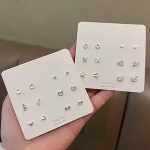 12 cái bông tai bạc nữ họa tiết hoa hình học đơn giản, không gây dị ứng - Trang sức tinh tế dành cho học sinh