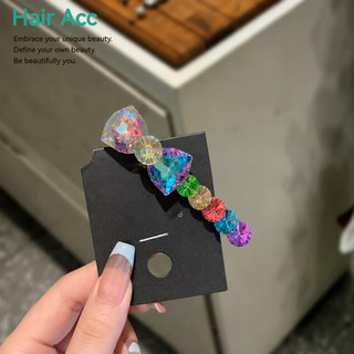 Tinh Tế Ngọt Ngào Cầu Vồng Pha Lê Nơ Kẹp Tóc Mỏ Vịt Phẳng Đầu Trước Gãy Tóc Bên Phụ Kiện Tóc