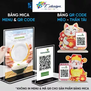 Menu Mica A4, A5, A6, Bảng QR Mèo, Thần Tài, Menu Để Bàn Mica Trong Suốt, QR Code Để Bàn Tối Ưu.