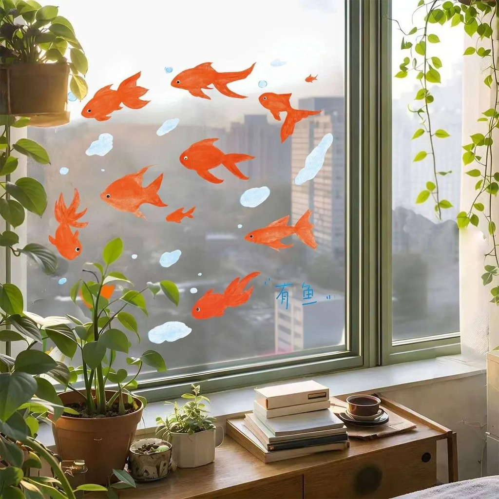 Chống Va Chạm Phong Cách Miếng Dán Cá Trang Trí Nhanh Phòng Khách Đơn Giản Cửa Hàng Nhà Hàng Tham Quan Cá Nhỏ Cửa Sổ Kính Tĩnh