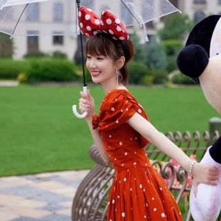 Minnie Super Sweet Big Bow Headband Hàn Quốc Influencer Ảnh Dễ Thương Disney Mickey Polka Dot Sequin Headband