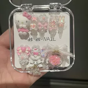 Handmade Đeo Móng Tay Hoạt Hình Hello Kitty Phong Cách Dễ Thương Đeo Móng Tay KT Cat Nails