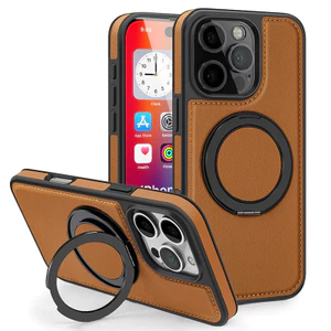 Sang Trọng 360 Xoay Vòng Giá Đỡ Từ Da Ốp Lưng Điện Thoại iPhone 16 15 14 13 12 11 Pro Max 16 Plus Chân Đế Chống Sốc Vỏ Silicon Mềm