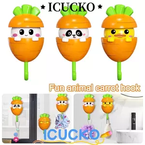 Móc trang trí ICUCKO, Móc chìa khóa hình cà rốt tự dính, Móc treo quần áo hình thỏ / gấu trúc / vịt hoạt hình sáng tạo Phòng tắm