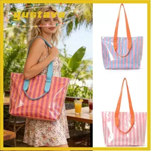 Túi Tote GUSTAVA, Túi Đi Biển Sọc Chống Thấm Nước, Dây Đeo Dài PVC Top Tay Cầm Sọc Đeo Vai Ví Đi Biển Du Lịch