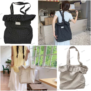 Túi đeo vai PYCOU, Túi Tote thiết kế chấm ren, Canvas hợp thời trang Màu be Đen Dung tích lớn Túi treo du lịch