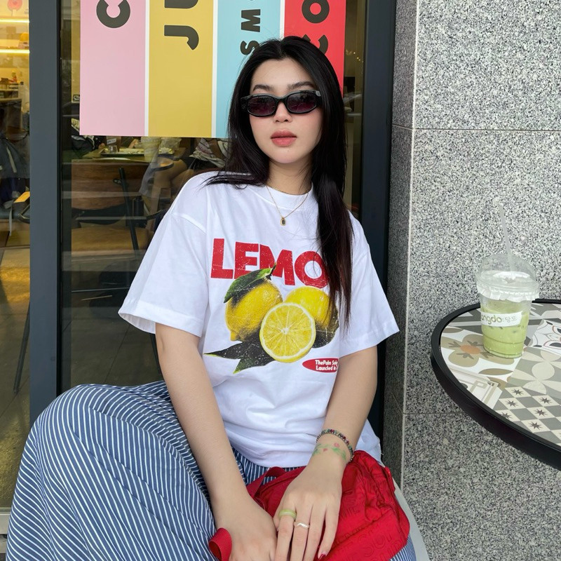 （Giao hàng 24h）Angela - Áo Thun Nữ Trái Cây Màu Trắng UNISEX "CHANH" Oversize -Áo phông thời trang mùa hè 100% cotton