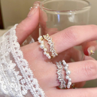 Nhẫn Zirconia Và Ngọc Trai Nhẫn Hai Lớp Dành Cho Nữ Phong Cách Hàn Quốc Nhẹ Sang Trọng Cao Cấp Có Thể Điều Chỉnh Nhẫn