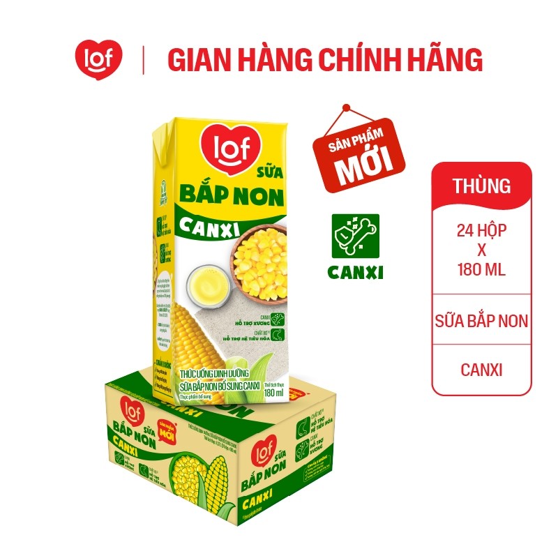 [Giá tốt trong Live] Sữa bắp non canxi LOF thùng 24 hộp x 180ml