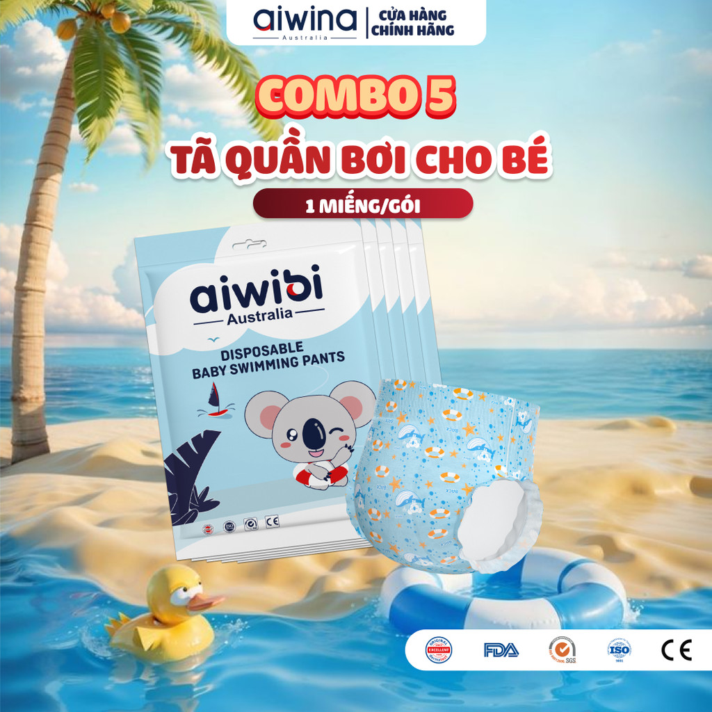 [Combo 5] Tã/Bỉm Quần Bơi Cao Cấp Aiwibi 1 Miếng/Gói, Nhiều Size M/L/XL/XXL/XXXL