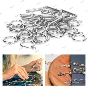 PYCOU 20 Bộ Vòng Tay Chuyển Đổi Móc Khóa, Thép Không Gỉ 14 Mm Vòng Cổ Chuyển Đổi Móc Khóa, Trang Sức Móc Khóa Tròn Bạc T-Bar Trang Sức Vòng Tay Làm Vòng Tay