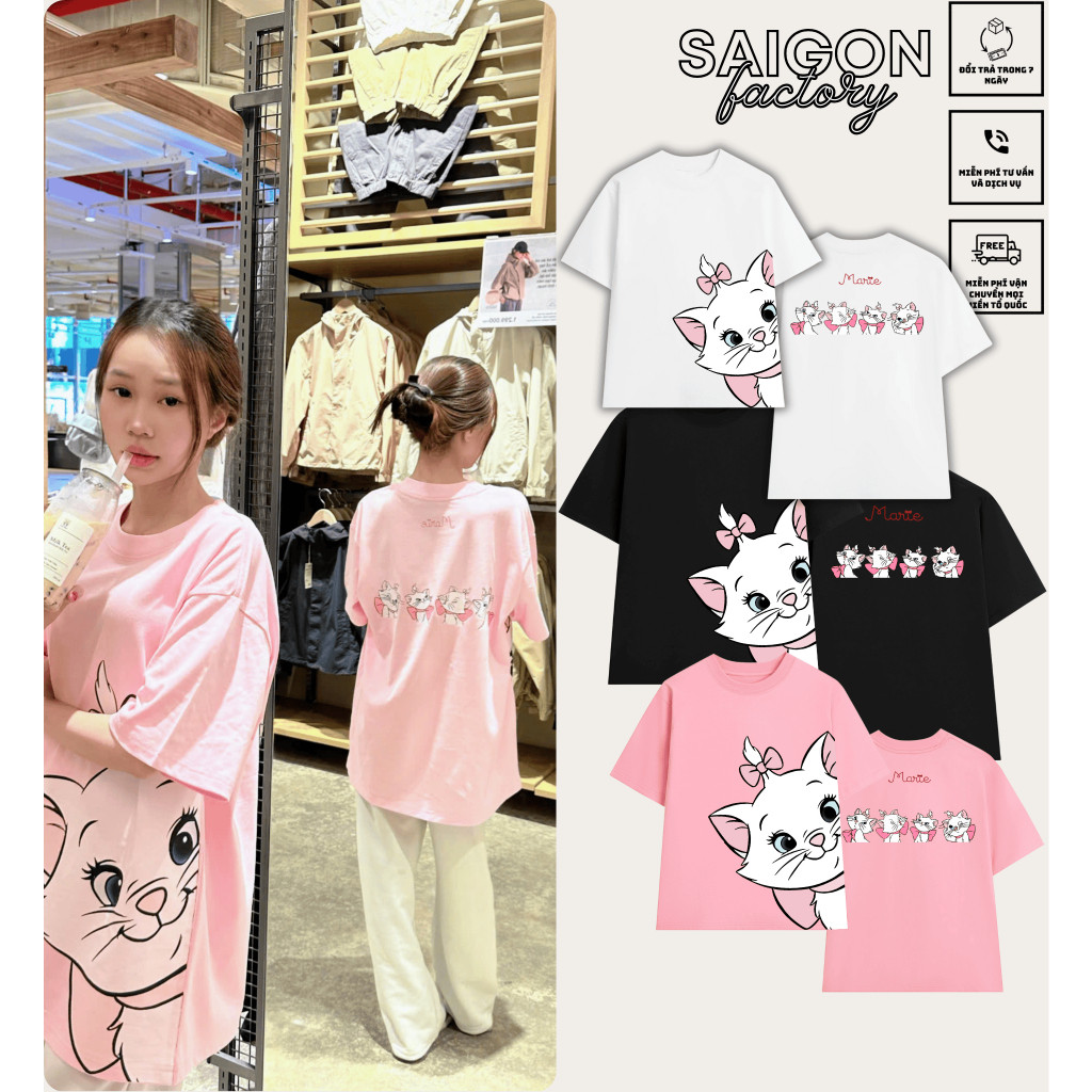 （Giao hàng 24h）Angela Áo Thun Mèo Marie Hot Trend 2026 Chất Vải Cotton 2 Chiều Dày Dặn Đứng Form