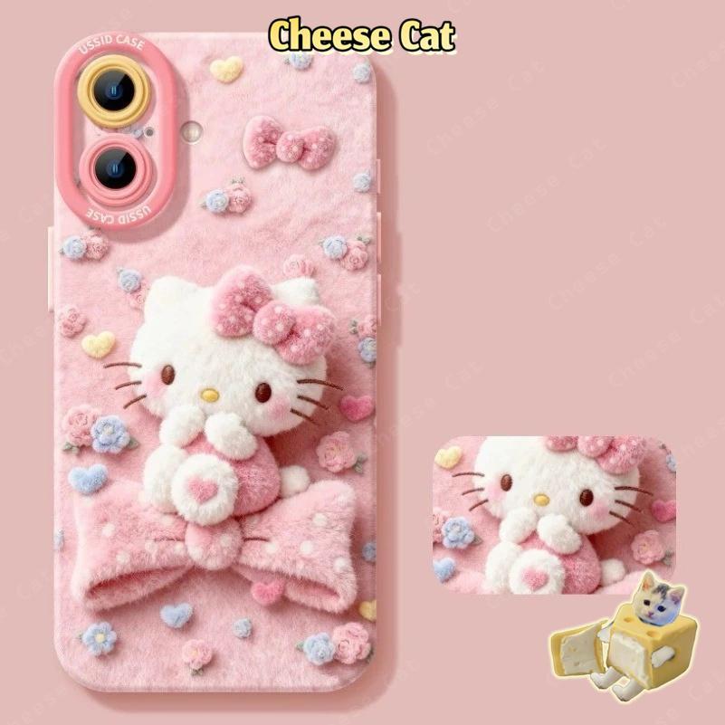 Bộ hai mảnh Ốp điện thoại có dây buộc Kitty và màu hồng cho iPhone 17 Pro 13 14 15 Plus 11 12 16 Pro Max XR Xs Max 7Plus