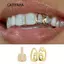 CATIYAHA Hip Hop Răng Grillz, Màu Vàng Sáng Bóng Grillz, Đôi Trái Tim Rỗng Đồng Răng Mũ Phong Cách Punk