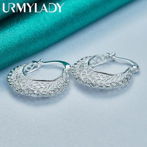 URMYLADY Bạc 925 Dệt Lưới Bông Tai Nữ Cưới Đính Hôn Thời Trang Quyến Rũ Trang Sức