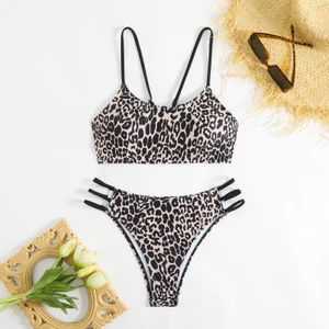 2026 Phong Cách Mới Châu Âu Mỹ bikini Phù Hợp Với Da Báo Gợi Cảm Nhiều Cánh Rỗng Đồ Bơi Bikini