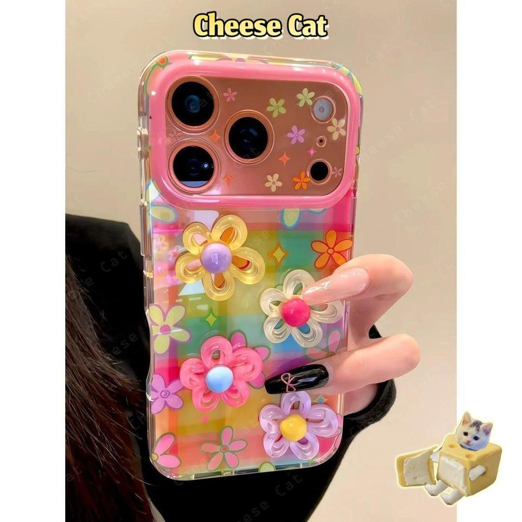 Ốp điện thoại bảo vệ ống kính hình hoa 3D đầy màu sắc cho iPhone 17 Pro Max 13 12 11 15 16 Plus Xs XR