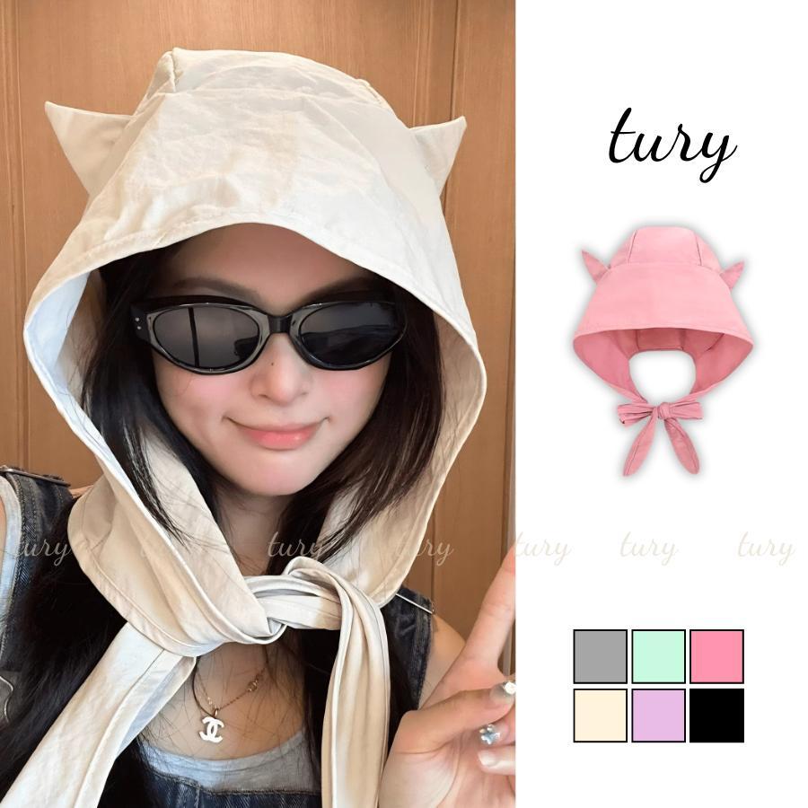 Mũ Trùm Tai Mèo Unisex Nam Nữ - Tury - Mũ Tai Mèo Cột Dây Trơn Basic - NV134