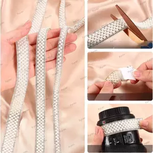 Nhãn dán kim cương giả pha lê PYCOU, Ruy băng kim cương ngọc trai tự dính, Kim cương giả nghệ thuật Thủ công DIY Crystal Gem Strip cho váy cưới DIY Trang trí quần áo