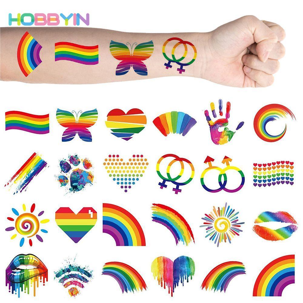 HOBBYIN 12 Chiếc Cầu Vồng Tạm Thời Hình Xăm Cơ Thể Nghệ Thuật Làm Đẹp & Sức Khỏe Niềm Tự Hào Lễ Hội Miếng Dán Mặt