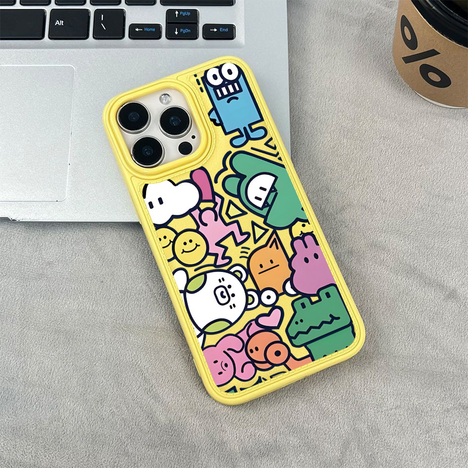 Họa tiết ghép hình nhân vật hoạt hình dễ thương cho iPhone 17/16 Pro (Max/15/14/13/12/11)