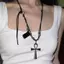 PNPIA- Y2K Retro Kim Loại Chữ Thập Mặt Dây Chuyền Nelace Cho Nữ Cô Gái Punk Gothic Bla Dây Dài Áo Len Dây Chuyền Thời Trang Trang Trang Sức Quà Tặng