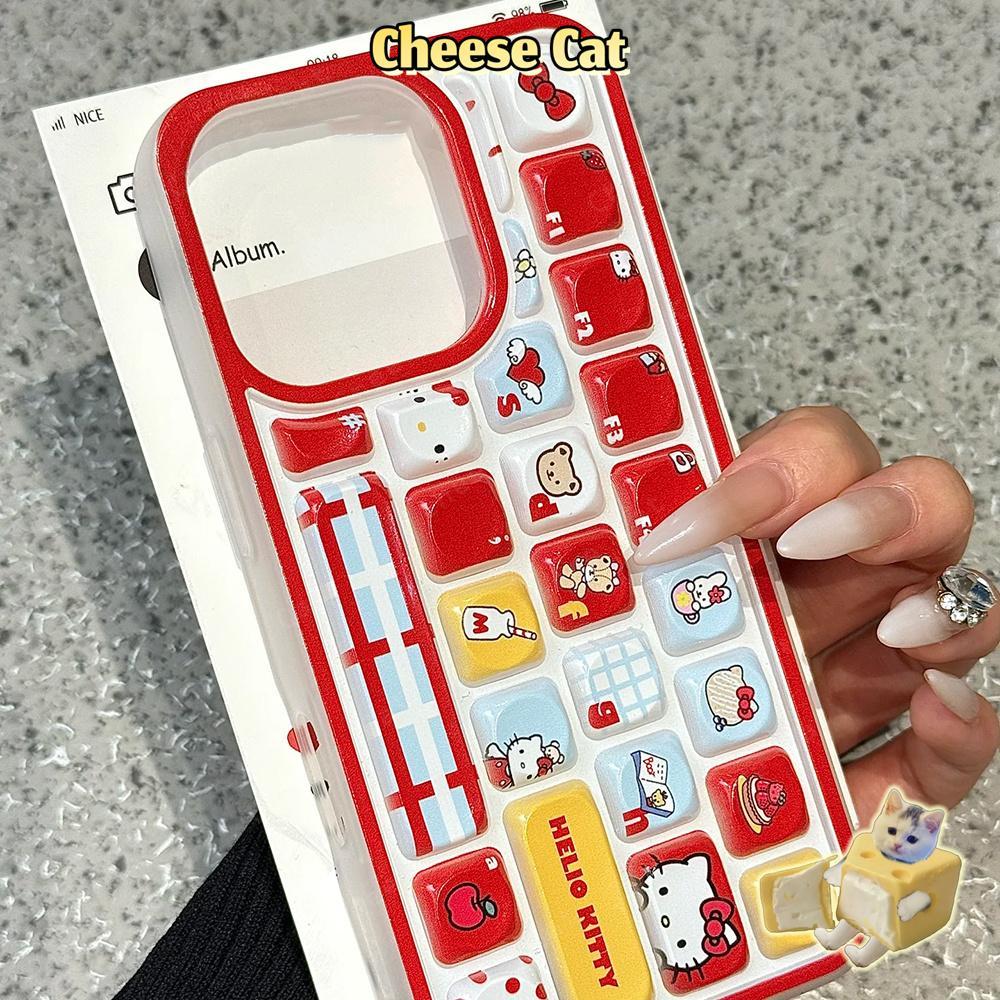 Bàn phím 3D Ốp điện thoại hình Kitty màu đỏ cho iPhone 14 11 13 12 16 17 Pro Max Ốp điện thoại giảm căng thẳng