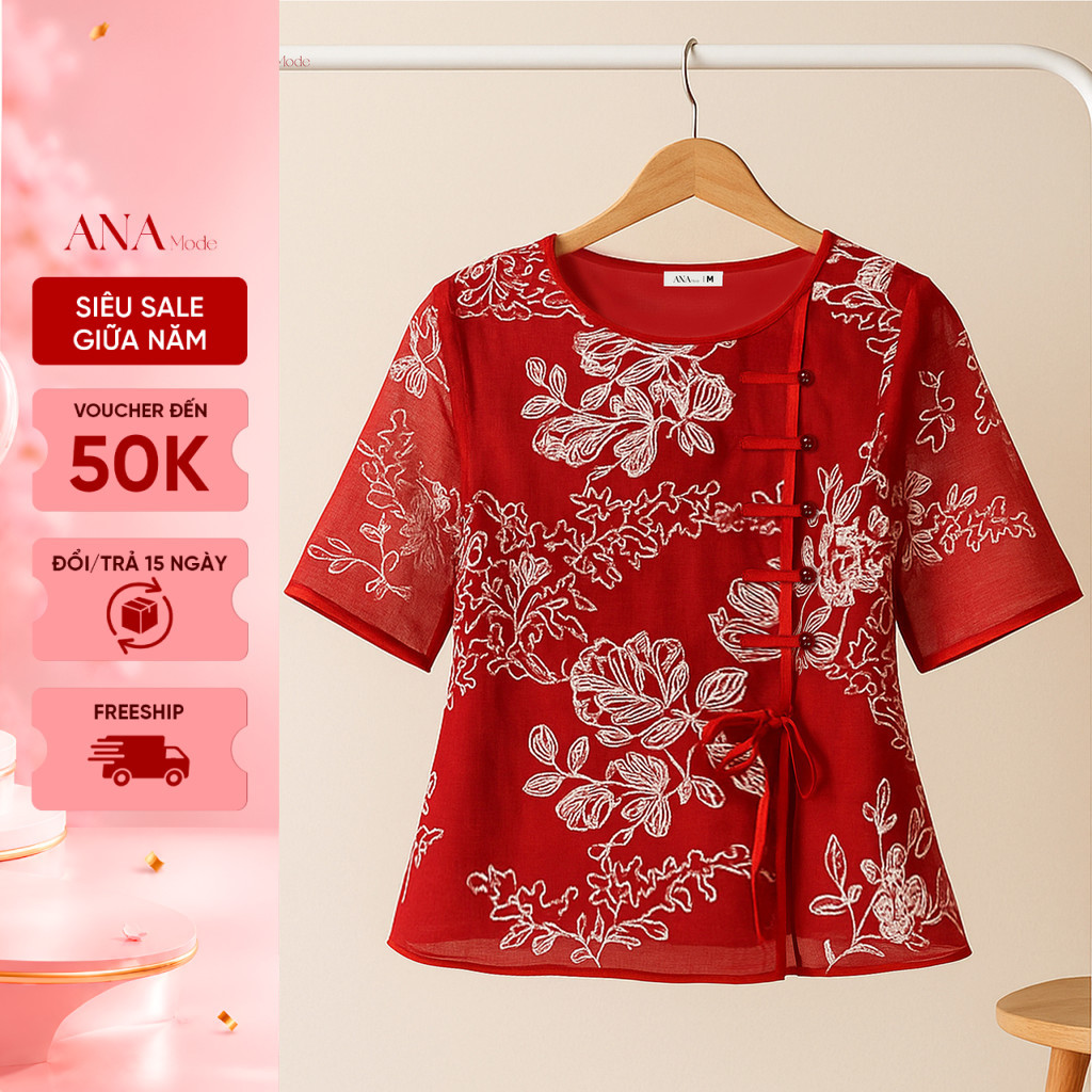 Áo Kiểu Truyền Thống Trung Niên ANA Mode Chất Liệu Tơ Cao Cấp Đi Chơi Quà Tặng Mẹ AK25VHD04