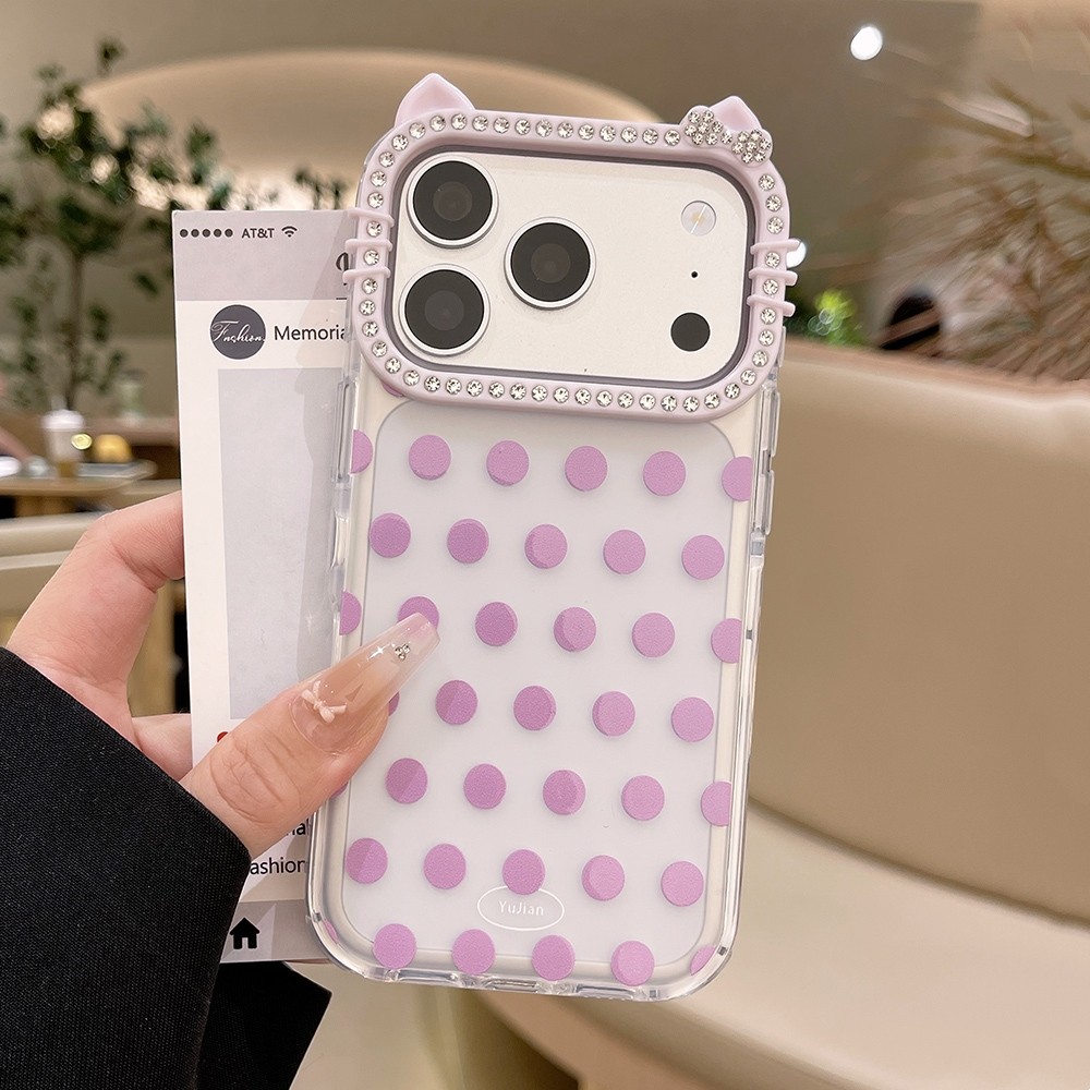 Ốp điện thoại mờ tai mèo chấm bi cho iPhone 17 Pro Max 16 Plus 15 14 13 Vỏ bảo vệ chống sốc