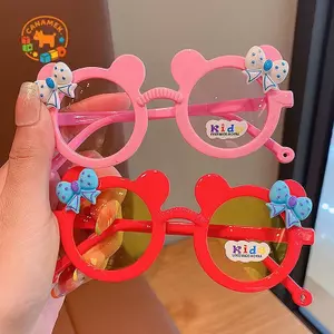 CANAMEK Kính Hoạt Hình Nhiều Màu Sắc Kính Mát Mùa Hè Kính Mát Trẻ Em Rõ Ràng Tầm Nhìn Đảng Trẻ Em Kính Nơ Hoạt Hình Thời Trang Khung Tròn CSF