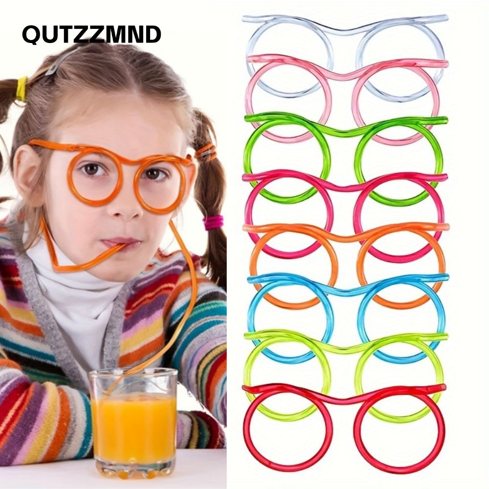 QUTZZMND Ống Hút Uống Kính Mắt, Ống Hút Tuần Hoàn Linh Hoạt Có Thể Tái Sử Dụng, Ống Hút Vòng PVC Có Thể Uốn Cong Nhiều Màu Sắc Vui Nhộn Trẻ Em