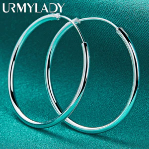 URMYLADY Bạc 925 50 / 60mm Bông Tai Vòng Tròn Mịn Cho Nữ Thời Trang Cưới Đính Hôn Quyến Rũ Trang Sức