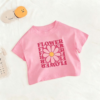 COD✅ (Hồ Chí Minh) kẹo saon Áo thun ngắn tay in chữ hoa bằng vải cotton phù hợp cho bé gái từ 8kg đến 46kg
