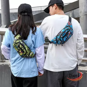 Túi đeo chéo DWEL, Túi đeo thắt lưng thể thao ngoài trời bằng vải Canvas, Túi chuối chống nước dung tích cao thời trang dành cho nam giới