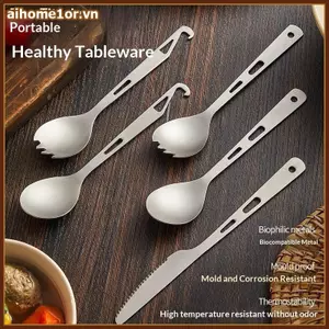 AIHOM 2 Trong 1 Muỗng Titan Nĩa Bộ Đồ Ăn Ngoài Trời Nhẹ Có Tích Hợp Dụng Cụ Mở Chai Cho Du Lịch Cắm Trại,