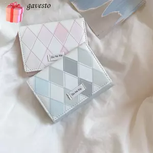 Túi đựng thẻ GAVESTO, Ví đựng thẻ đơn giản màu xanh, PU thời trang đa chức năng có họa tiết ca rô Ví nhỏ dành cho nữ