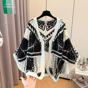 Phong Cách Bohemian Dệt Kim Búp Bê Tay Áo Cardigan Nữ Mùa Hè Kích Thước Lớn Rỗng Móc Rời Ôm Hơn Nhìn Chống Nắng Top Hợp Thời Trang