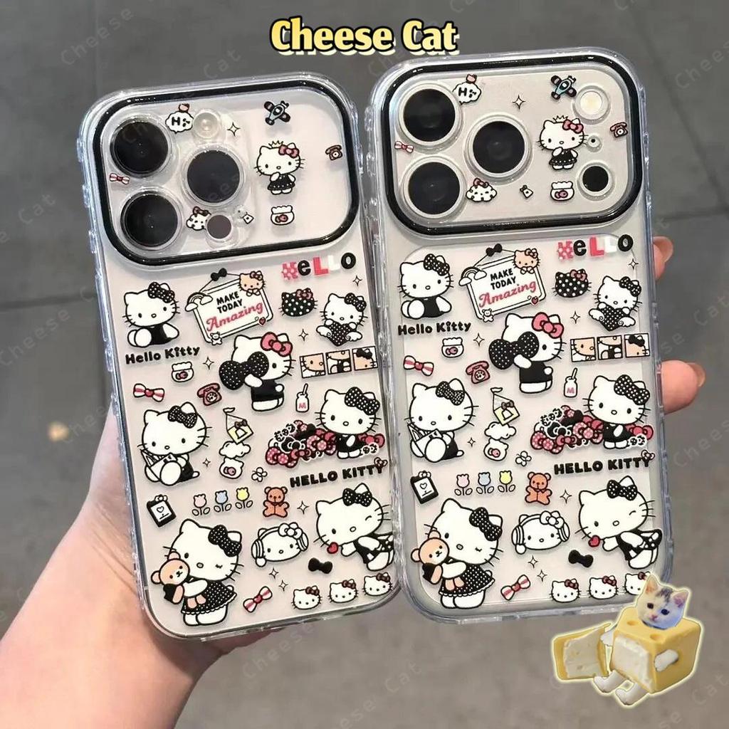 Ốp Điện Thoại Bảo Vệ Ống Kính Kitty Thời Trang Màu Đen Cho iPhone 13 14 Xs XR 11 12 15 Plus 16 12 11 17 Pro Max