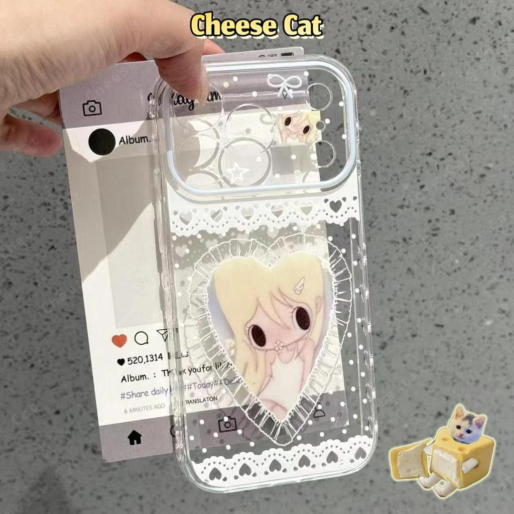Ốp điện thoại hình cô gái tình yêu màu xanh ren cho iPhone 13 14 Xs XR 11 12 15 Plus 16 12 11 17 Pro Max