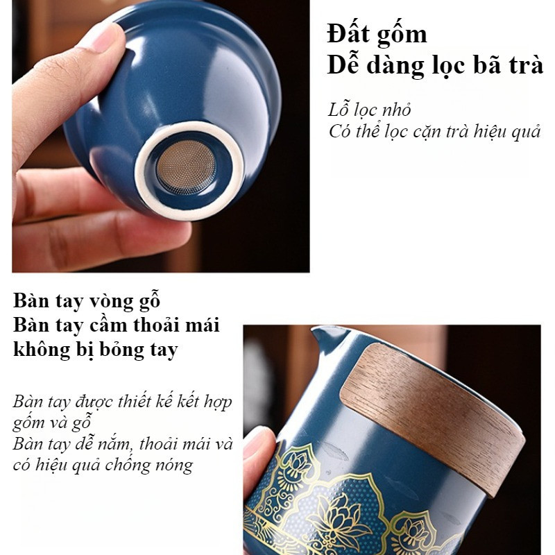Bộ ấm chén uống trà gốm sứ tráng men,Kèm Túi Da Cao Cấp,Gốm Tráng Men, Thiết Kế Thủ Công