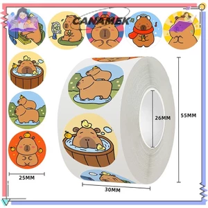 CANAMEK 500 Cái / cuộn Hoạt Hình Đáng Yêu Capybara Động Vật Dán Phần Thưởng Dễ Thương Miếng Dán Notebook Vali Laptop Dán Decal CSF