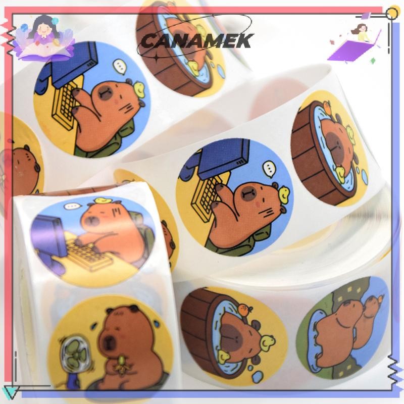 CANAMEK 500 Cái / cuộn Hoạt Hình Đáng Yêu Capybara Động Vật Dán Phần Thưởng Dễ Thương Miếng Dán Notebook Vali Laptop Dán Decal CSF