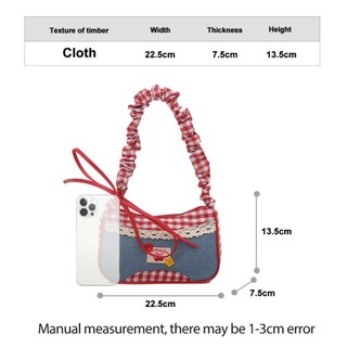 Túi đeo nách NECKLACEMASK, Túi đeo vai họa tiết kẻ sọc màu đỏ, Túi Tote thiết kế họa tiết nơ ren