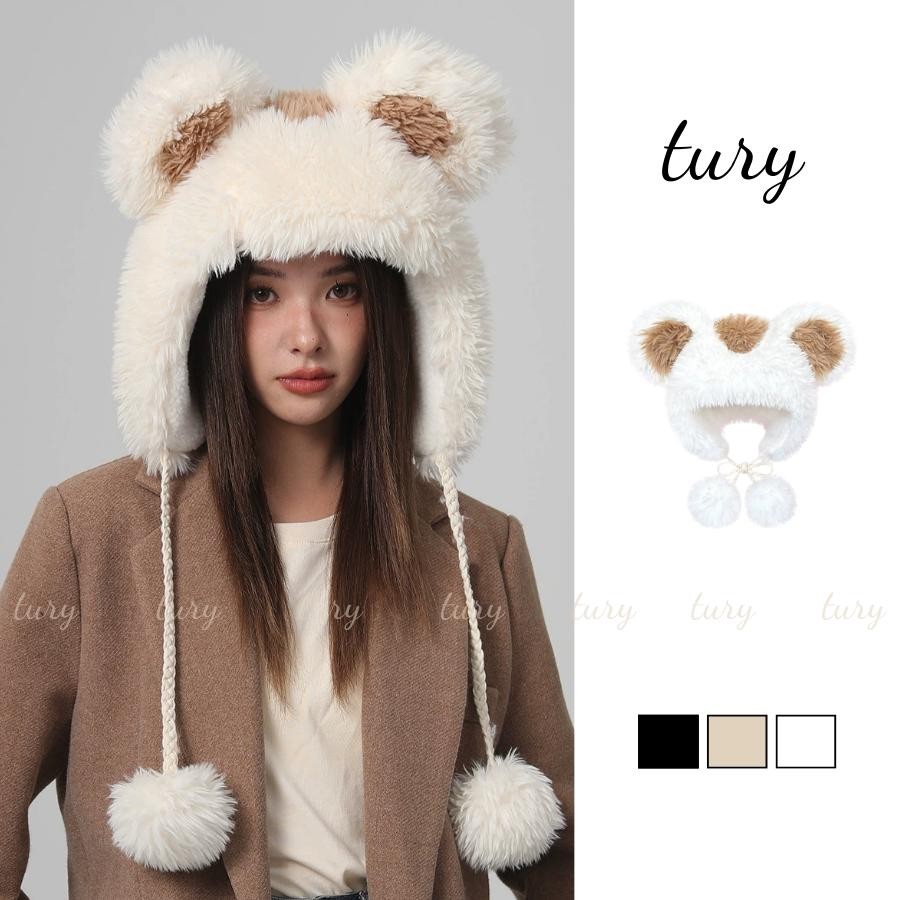 Nón Len Unisex Nam Nữ - Tury - Mũ Lông Tai Gấu Dễ Thương Có Dây Bông - NL108